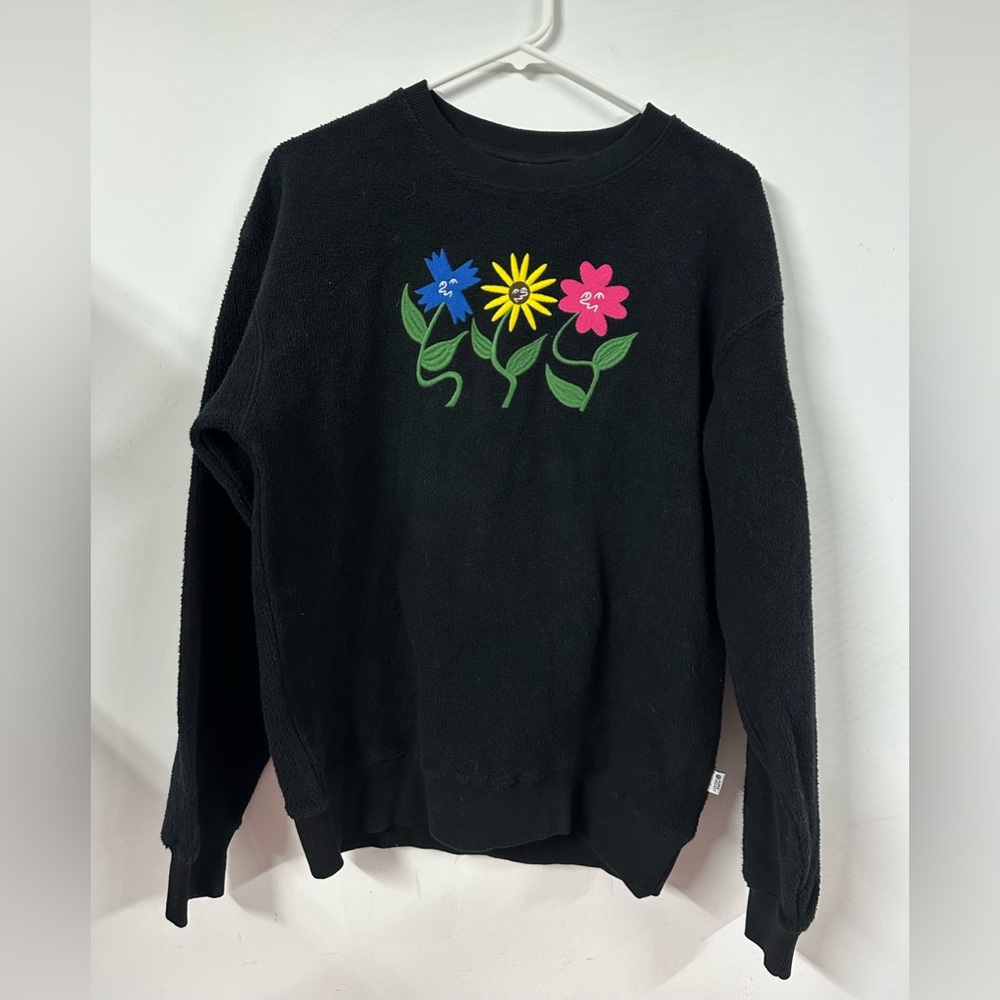 Parks Project Sweater Terry Crewneck Pullover Flowers Size Small Black